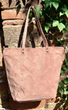 Dusty pink TOTE leather bag with removable crossbody strap. Soft natural genuine suede leather bag with lining. Pink laptop / tablet bag