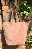 Dusty pink TOTE leather bag with removable crossbody strap. Soft natural genuine suede leather bag with lining. Pink laptop / tablet bag