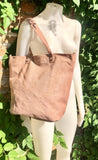 Dusty pink TOTE leather bag with removable crossbody strap. Soft natural genuine suede leather bag with lining. Pink laptop / tablet bag