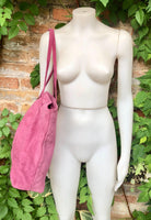 Raspberrry pink suede shopper bag. Slouchy genuine leather tote bag for your laptop, tablet, books. Pink suede purse / shoulder bag.