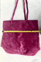 Raspberrry pink suede shopper bag. Slouchy genuine leather tote bag for your laptop, tablet, books. Pink suede purse / shoulder bag.