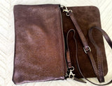 Small leather bag in dark metallic brown. Brown crossbody / bag in GENUINE leather. Dark glitter brown bag with adjustable strap and zipper