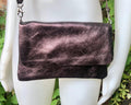 Small leather bag in dark metallic brown. Brown crossbody / bag in GENUINE leather. Dark glitter brown bag with adjustable strap and zipper