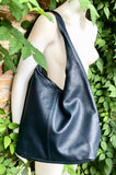 Navy slouch bag. Tote leather bag in dark blue with ZIPPER. Soft genuine leather. Green leather purse. Wide strap leather shoulder bag.