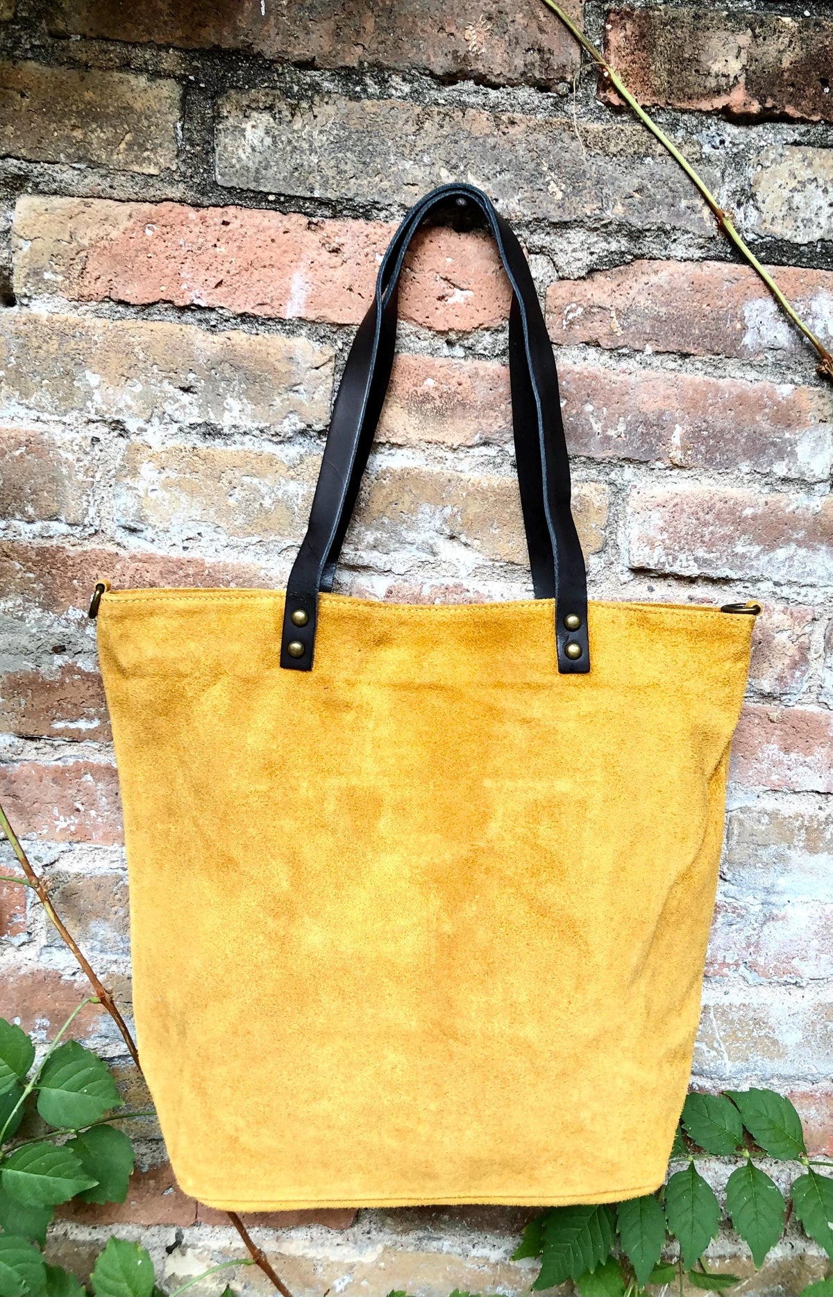 Large TOTE leather bag in MUSTARD yellow. Soft suede, genuine leather bag. Yellow suede bag. Laptop bag in suede. Large cross body bag