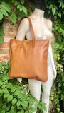 CAMEL BROWN leather bag with zipper. Genuine leather shopper bag. Large TAN brown shoulder bag for your laptop, books. Soft leather shopper