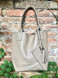 Tote leather bag in beige. Leather shopper in GENUINE leather. Large carry all bag for your laptop, books. Beige leather shopper.Beige purse