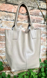 Tote leather bag in beige. Leather shopper in GENUINE leather. Large carry all bag for your laptop, books. Beige leather shopper.Beige purse