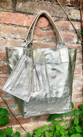 GOLD color shoulder leather bag. GENUINE leather shopper bag. Large LINED carry all bag for your laptop, books. Metallic gold leather purse