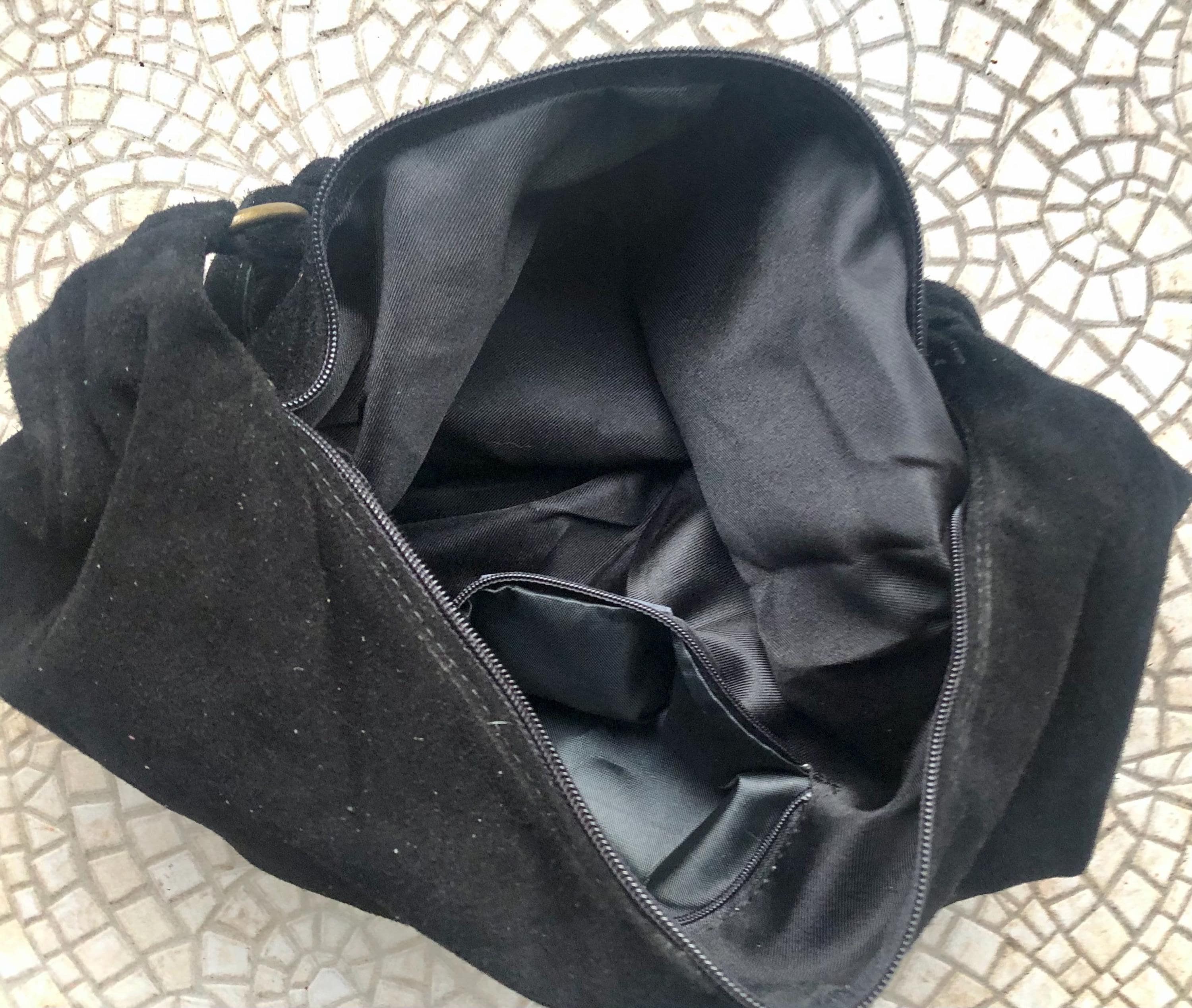 BLACK suede slouchy bag with ZIPPER + lining. Soft natural suede shopper, genuine leather bag. BLACK suede purse . Hobo black suede purse.