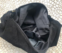 BLACK suede slouchy bag with ZIPPER + lining. Soft natural suede shopper, genuine leather bag. BLACK suede purse . Hobo black suede purse.