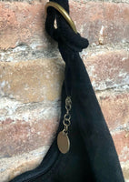 BLACK suede slouchy bag with ZIPPER + lining. Soft natural suede shopper, genuine leather bag. BLACK suede purse . Hobo black suede purse.