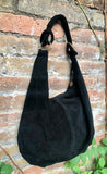BLACK suede slouchy bag with ZIPPER + lining. Soft natural suede shopper, genuine leather bag. BLACK suede purse . Hobo black suede purse.