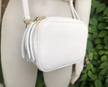 Small leather bag in white. Crossbody / shoulder bag in white GENUINE leather. Adjustable strap, zipper. White leather purse with tassel.