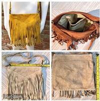 Cross body bag. BOHO suede leather bag in DARK GREEN with fringes. Messenger bag in soft genuine suede leather. Crossbody hippy bag