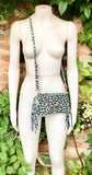 Cheetah print crossbody fringed bag.Small BOHO suede leather bag with FRINGES. Mint blue genuine suede leather.Animal print blue suede purse