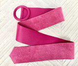HOT PINK leather waist belt with large round buckle. Fuchsia leather belt. Genuine leather wide pink belt. PINK dress / overall belt.