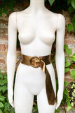 Dark GOLD metallic leather waist belt with large round buckle. Soft leather belt in gold. Boho glitter genuine leather belt. Gold waist belt
