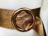 Dark GOLD metallic leather waist belt with large round buckle. Soft leather belt in gold. Boho glitter genuine leather belt. Gold waist belt