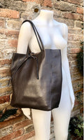 Tote leather bag in dark brown. Soft natural GENUINE leather bag. Large brown leather bag. Chocolate brown shopper / laptop bag. With ZIPPER