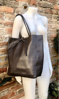 Tote leather bag in dark brown. Soft natural GENUINE leather bag. Large brown leather bag. Chocolate brown shopper / laptop bag. With ZIPPER