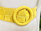 Bright yellow suede waist belt with large round buckle. Boho soft suede wide belt.Genuine natural yellow suede leather. Yellow dress belt