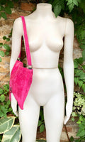 Magenta pink suede bag. Genuine leather purse. Crossbody fuchsia Messenger bag in soft natural leather for books, tablets. Hot pink purse