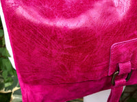 Magenta pink suede bag. Genuine leather purse. Crossbody fuchsia Messenger bag in soft natural leather for books, tablets. Hot pink purse