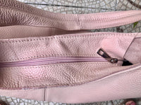 Slouch bag. Tote leather bag in light pink with ZIPPER. Soft genuine leather. Soft pink leather purse. Wide strap leather shoulder bag.