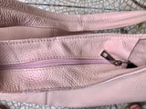 Slouch bag. Tote leather bag in light pink with ZIPPER. Soft genuine leather. Soft pink leather purse. Wide strap leather shoulder bag.