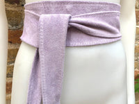 light PURPLE obi belt. Wrap belt in soft suede.Wraparound waistbelt. Wide model. Boho dress belt in mauve purple genuine leathet. soft belt