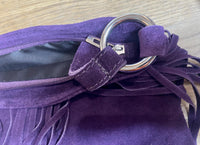 Cross body bag.BOHO suede leather bag in PURPLE with FRINGES. Larger model. Messenger bag in genuine suede. Purple hippy bag in soft leather