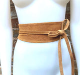 Obi belt in suede.Wrap belt in LIGHT saddle brown. Genuine leather wraparound belt in TAN color. Camel brown belt,. Light tobacco brown belt