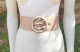 Pink leather waist belt with large round buckle.Soft leather belt in light dusty pink. Genuine leather pink dress belt. Pink wide waist belt