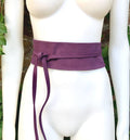 Purple wide OBI belt in genuine soft suede. Waist belt in purple. Dark mauve boho belt. Wide dress wraparound purple belt. Longer option.