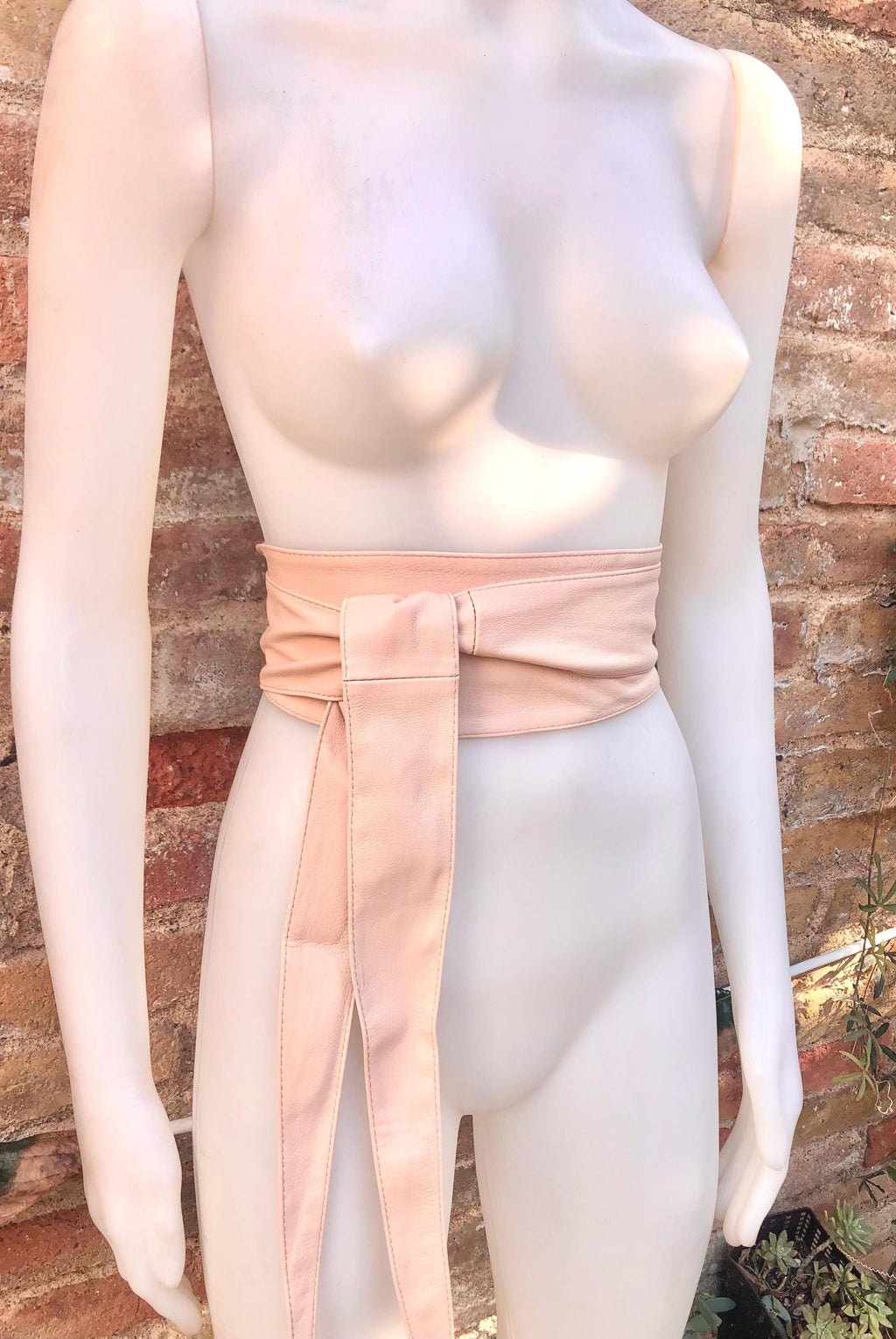 Light PINK obi belt. Soft genuine soft leather wrap belt. Wraparound waist belt. Wide style. Soft pink dress belt in metallic leather.