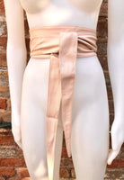 Light PINK obi belt. Soft genuine glitter leather wrap belt. Wraparound waist belt. Wide style. Soft pink dress belt in metallic leather.