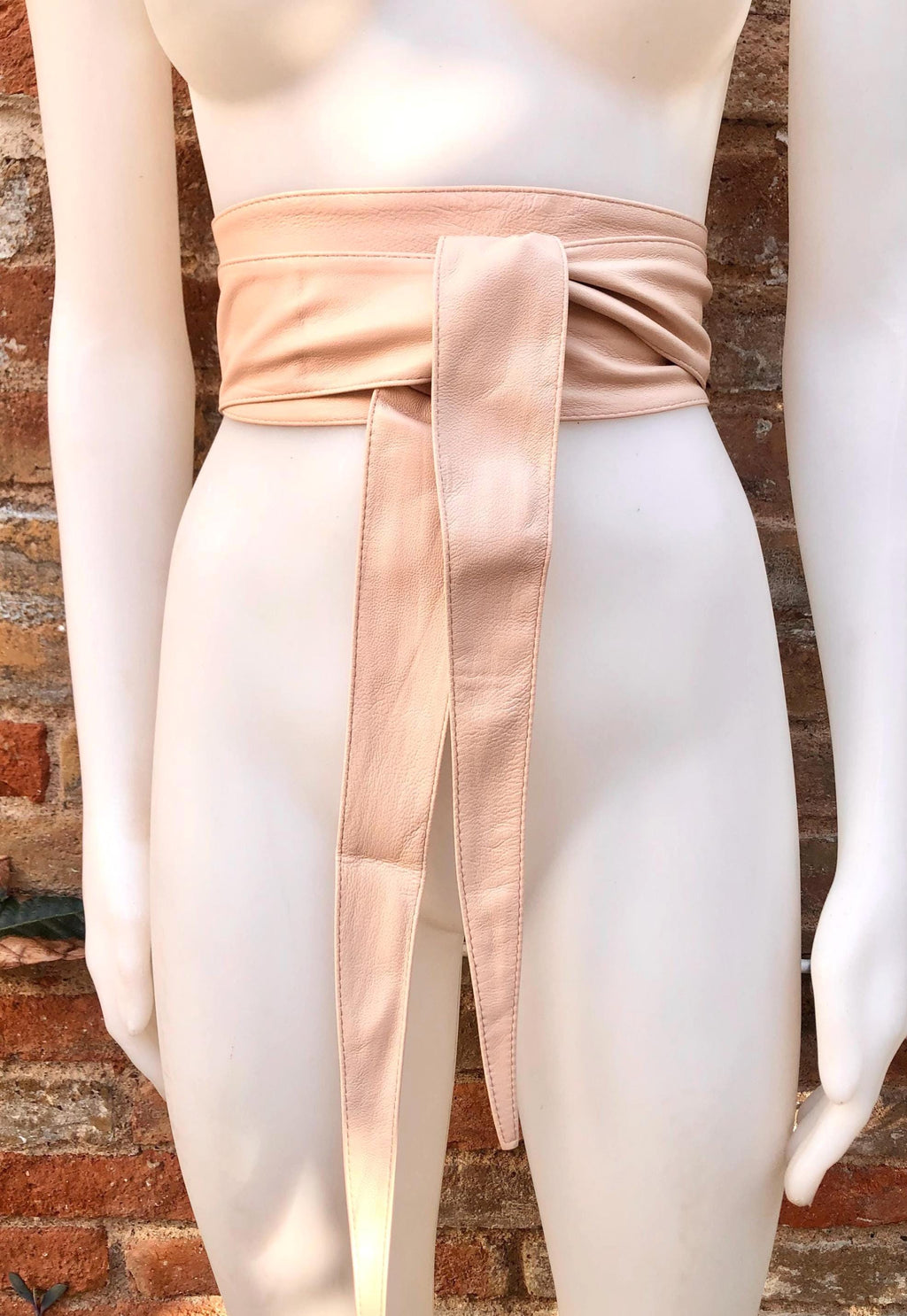 Light PINK obi belt. Soft genuine soft leather wrap belt. Wraparound waist belt. Wide style. Soft pink dress belt in metallic leather.