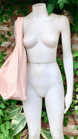 Slouch bag. Tote leather bag in light pink with ZIPPER. Soft genuine leather. Soft pink leather purse. Wide strap leather shoulder bag.
