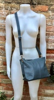 Genuine leather bag in dark gray. Small bucket bag, crossbody / shoulder bag. Grey purse, lined + adjustable strap. Dark gray leather purse