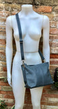 Genuine leather bag in dark gray. Small bucket bag, crossbody / shoulder bag. Grey purse, lined + adjustable strap. Dark gray leather purse