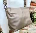Light brown genuine leather bag. Small bucket bag, crossbody / shoulder bag. Taupe purse, lined + adjustable strap.Tan brown leather purse