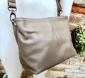 Light brown genuine leather bag. Small bucket bag, crossbody / shoulder bag. Taupe purse, lined + adjustable strap.Tan brown leather purse