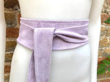 light PURPLE obi belt. Wrap belt in soft suede.Wraparound waistbelt. Wide model. Boho dress belt in mauve purple genuine leathet. soft belt
