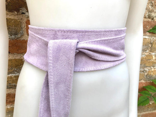 light PURPLE obi belt. Wrap belt in soft suede.Wraparound waistbelt. Wide model. Boho dress belt in mauve purple genuine leathet. soft belt