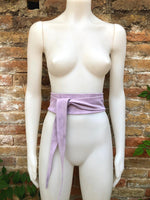 light PURPLE obi belt. Wrap belt in soft suede.Wraparound waistbelt. Wide model. Boho dress belt in mauve purple genuine leathet. soft belt