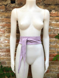 light PURPLE obi belt. Wrap belt in soft suede.Wraparound waistbelt. Wide model. Boho dress belt in mauve purple genuine leathet. soft belt