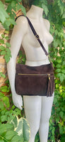 BOHO suede leather bag in DARK brown. Cross over bag, leather bag, boho bag, messenger suede bag. Soft natural leather bag with tassels