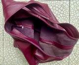 Burgundy slouch bag. Tote leather bag in wine red with ZIPPER. Soft genuine leather. Dark red leather purse. Wide strap leather shopper.