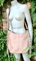 Light pink crossbody / shoulder bag. Pink boho FRINGED genuine leather bag. Messenger bag with fringes.Pink leather hobo purse with 2 straps